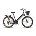 Bicicletă electrică de oraș Armony Riccione Evo Negru Gri Verde, Shimano 7v, autonomie 70 km, motor Bafang 250W, 460Wh, 24 kg