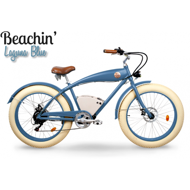 Bicicletă electrică beach cruiser Rayvolt Beachin Laguna Blue, motor 50 Nm, baterie la alegere 360/540Wh, greutate 29-33 kg