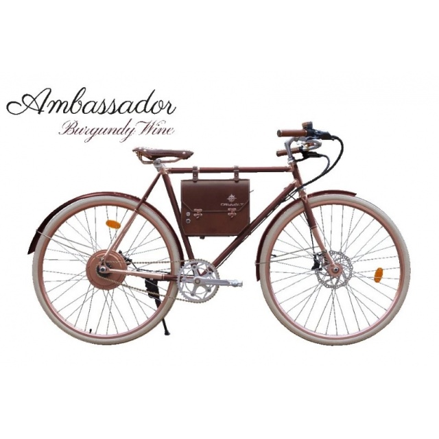 Bicicletă electrică urbană retro Rayvolt Ambassador Burgundy Wine, autonomie 60 km, motor 50 Nm, 504Wh, greutate 22 kg